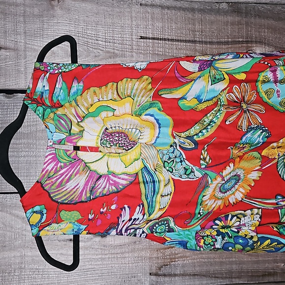 World Market Bold Red Multi Tropical Floral Popover Dress Size L / XL - Picture 5 of 7